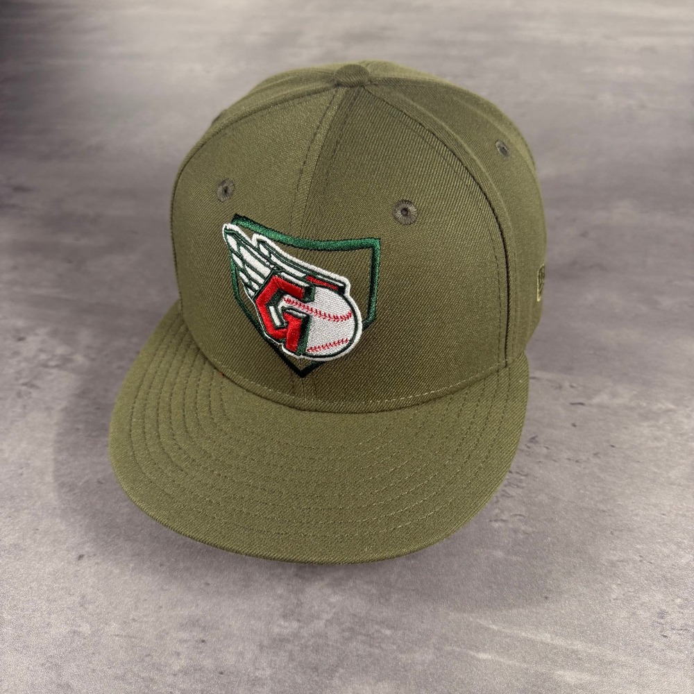 Cleveland Guardians Hat New Era Cap 7 1/4 Army‎ Olive Green Fitted 59Fifty MLB